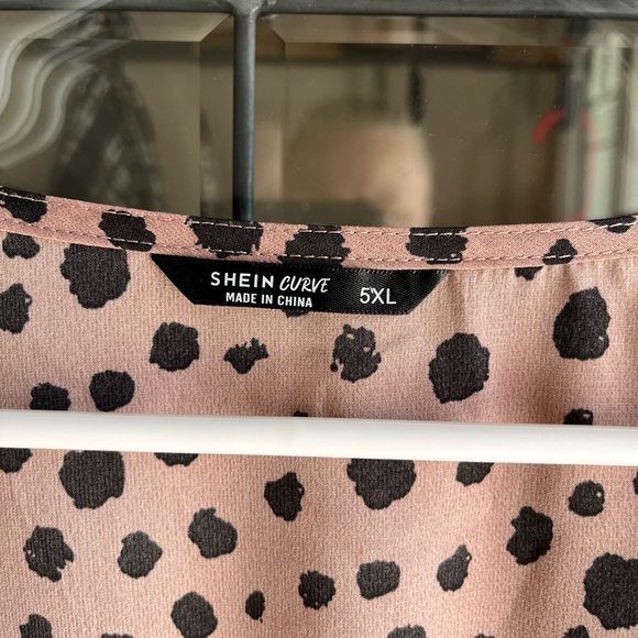SHEIN dark pink animal print long sleeve wrap blouse with peplum accent - Picture 4 of 5